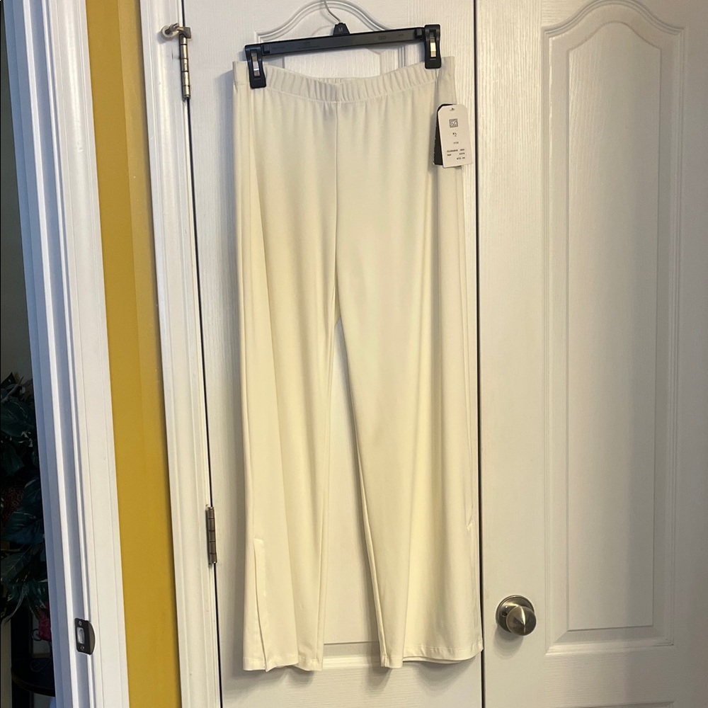 Cream Wide-Leg  Pants With Side Slits